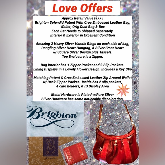 Brighton Handbags - Brighton Red Patent & Croc Embossed Bag Wallet Dust Bag & Orig Box Excel Cond